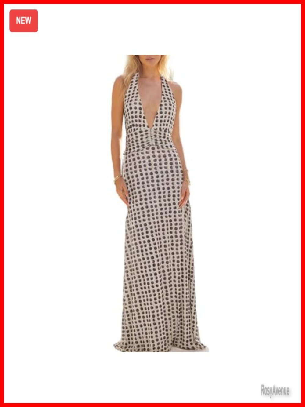 Halter Maxi Dress Polka Dot Backless Ruched Waist Beach Vacation